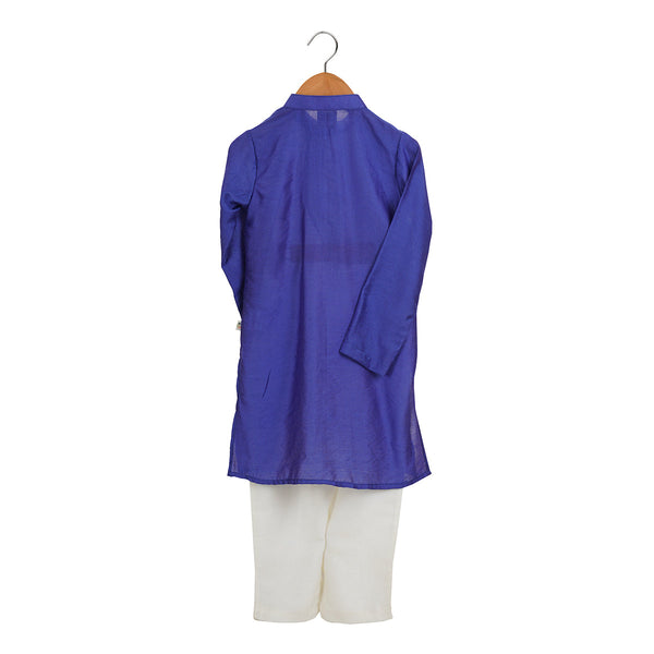Boys Kurta Pajama | Organic Cotton & Chanderi | Asymmetric Design | Blue