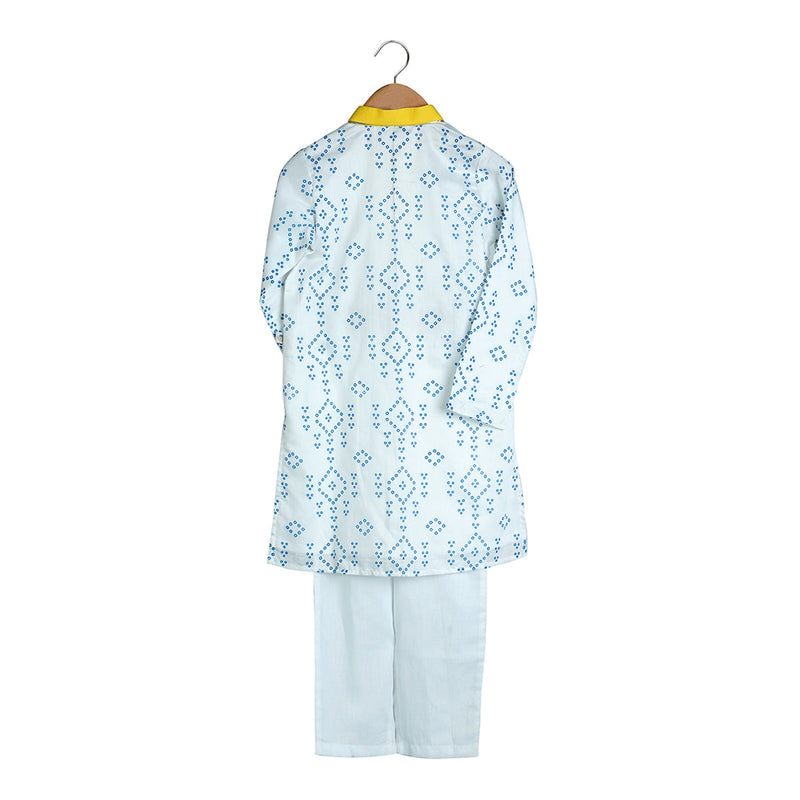 Boys Kurta Pajama | Organic Cotton & Chanderi | Bandhini Print | Blue