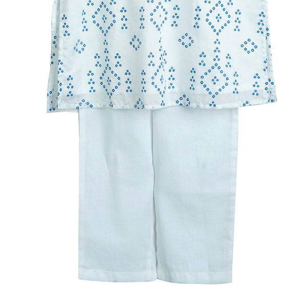 Boys Kurta Pajama | Organic Cotton & Chanderi | Bandhini Print | Blue