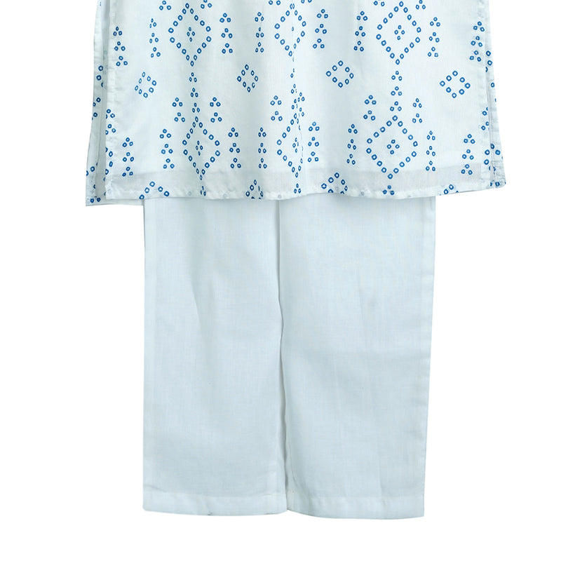 Boys Kurta Pajama | Organic Cotton & Chanderi | Bandhini Print | Blue