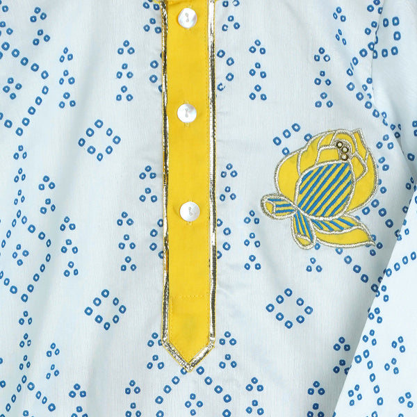 Boys Kurta Pajama | Organic Cotton & Chanderi | Bandhini Print | Blue