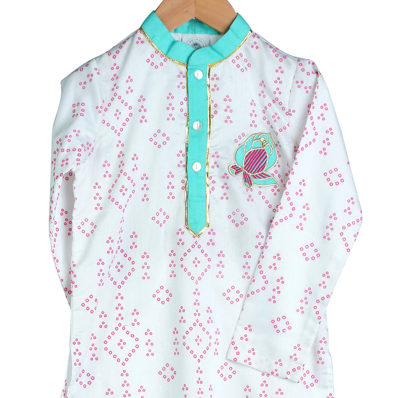 Kurta Pajama for Boys | Organic Cotton & Chanderi | Bandhini Print | Pink