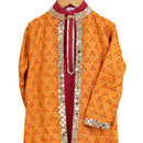 Sherwani Set for Boys | Organic Cotton & Chanderi | Embroidered | Orange