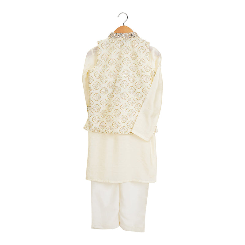 Kurta Pajama With Jacket For Boys | Organic Cotton & Chanderi | Mirror Work | Blue