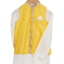 Kurta Pajama With Jacket For Boys | Organic Cotton & Chanderi | Embroidered | Yellow