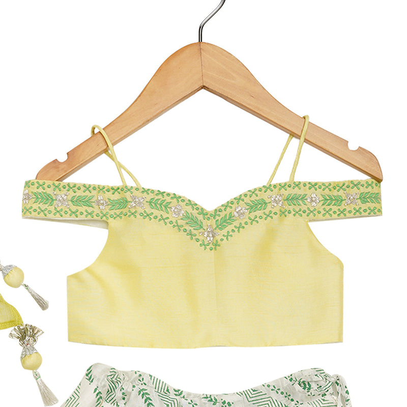 Lehenga Set for Girls | Organic Cotton & Chanderi | Off-Shoulder | Yellow
