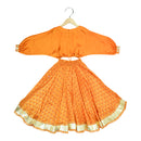 Girls Lehenga Set | Organic Cotton & Chanderi | Floral Print | Orange