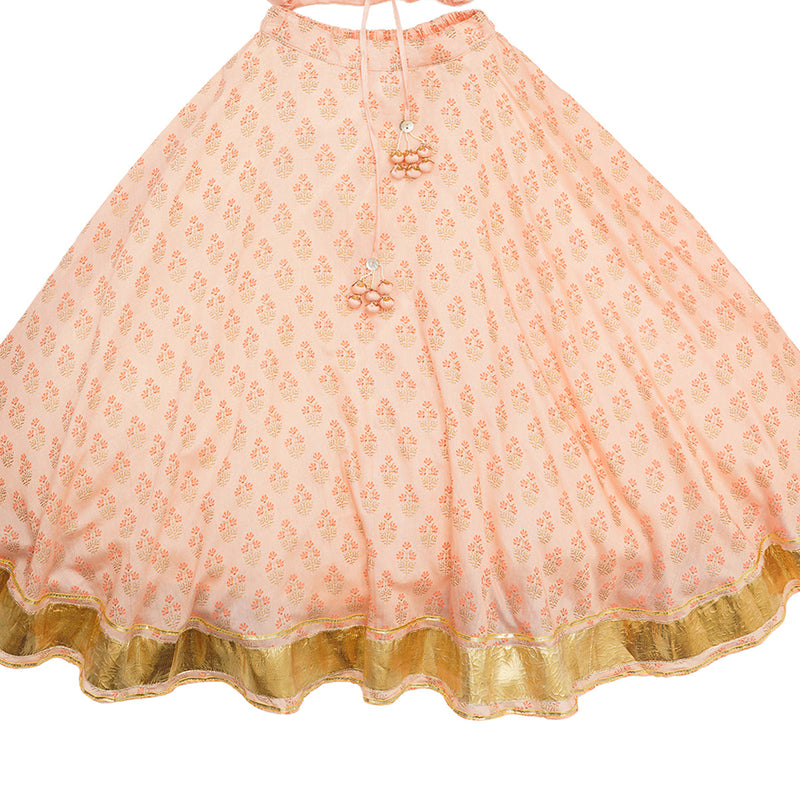 Lehenga Set for Girls | Organic Cotton & Chanderi | Floral Print | Pink