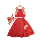 Lehenga Set for Girls | Organic Cotton & Chanderi | Floral Embroidered | Red