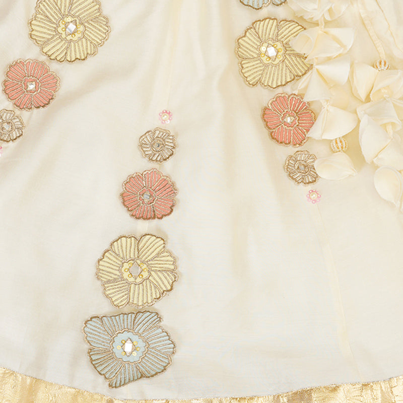 Lehenga Set for Girls | Organic Cotton & Chanderi | Floral Embroidered | White