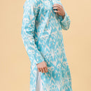 Cotton Ikat Print Kurta for Men | Blue | Full Sleeves