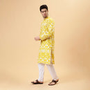 Cotton Kurta for Men | Yellow | Ikat Print