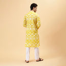 Cotton Kurta for Men | Yellow | Ikat Print
