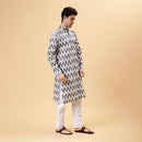Ikat Cotton Kurta for Men | Smoke Grey | Full Sleeves
