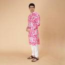 Cotton Kurta for Men | Ikat Print | Full Sleeves | Pink