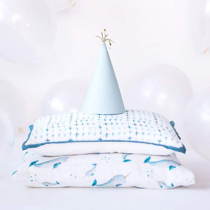 Newborn Baby Gifts | Blanket & Pillow Set | Fish Print | Blue.