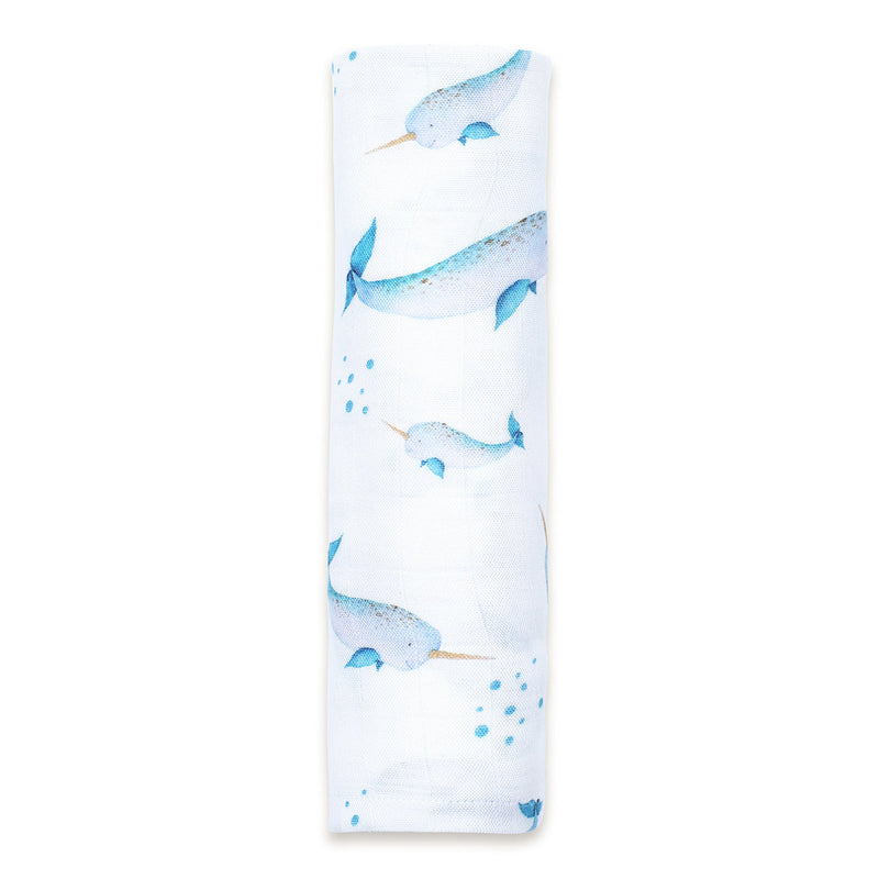 Newborn Baby Gifts | Baby Swaddle & Cushion | Narwhale Design | White