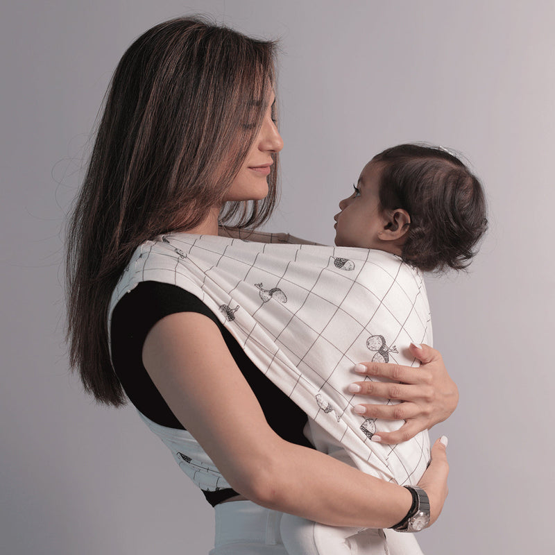 Organic Cotton Baby Carrier Wrap | Checkered | White.