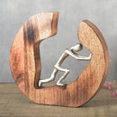 Table Decor Showpiece | Man Pushing Limits Sculpture | Brown & Silver | 27 cm