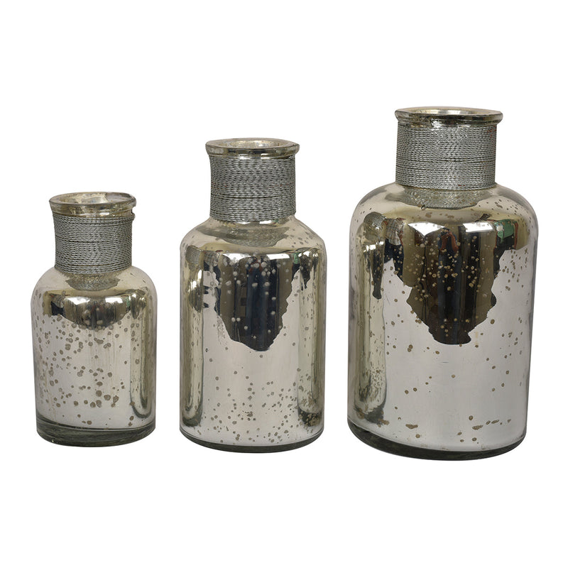 Lustre Glass Planter | Glass Vases | Silver Shiny Finish | Set of 3