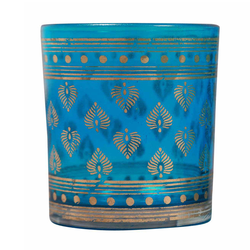 Tealight Glass Votives Candle Holder | Blue | 3 Inches Tall | Set of 2