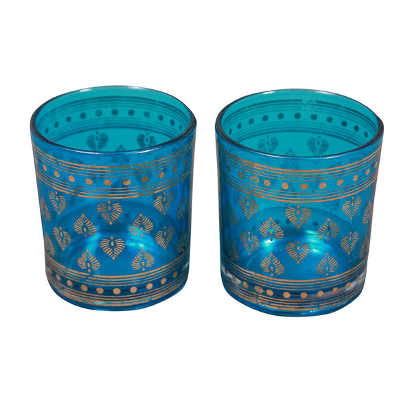 Tealight Glass Votives Candle Holder | Blue | 3 Inches Tall | Set of 2