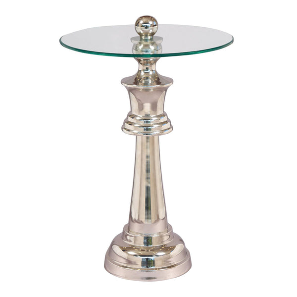 Iron & Glass Side Table | Chess King Stand | Silver | 62 cm | Silver