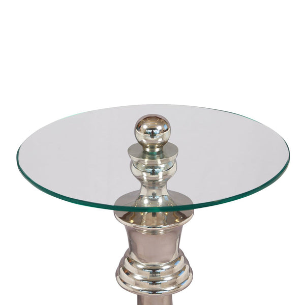 Iron & Glass Side Table | Chess King Stand | Silver | 62 cm | Silver