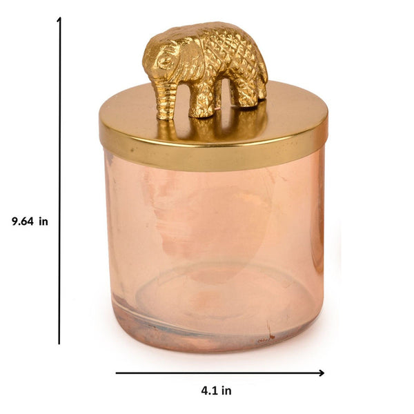 Elephant Lustre Glass Jaar with Shaam Tray | Gold Finish