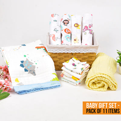 Baby Gifts | Organic Cotton Muslin Gift Hamper | Pack of 11