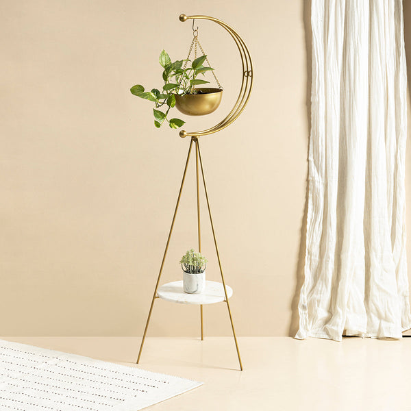 Iron Garden Planter | Marble Base| Tripod Design | Gold.