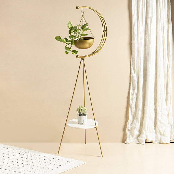 Iron Garden Planter | Marble Base| Tripod Design | Gold.