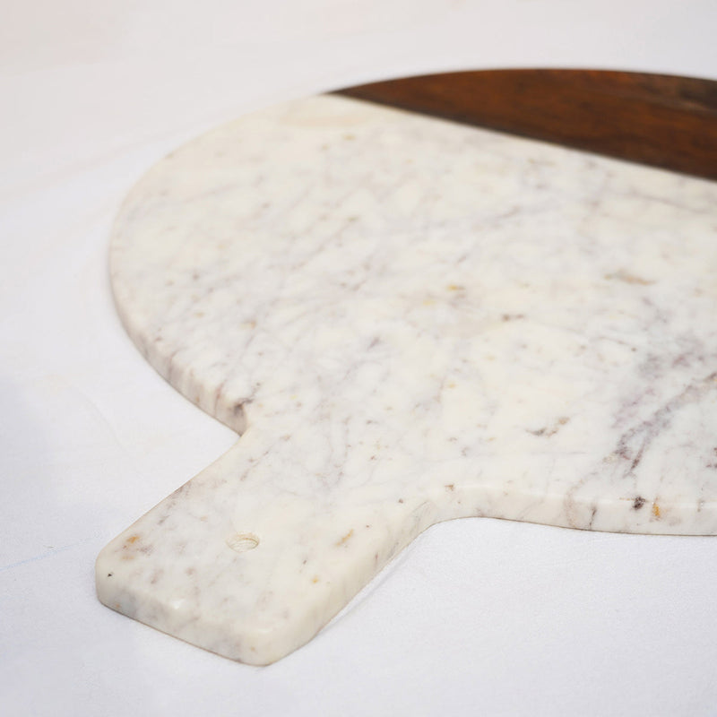 Marble & Wooden Serving Platter | White | 8 inches