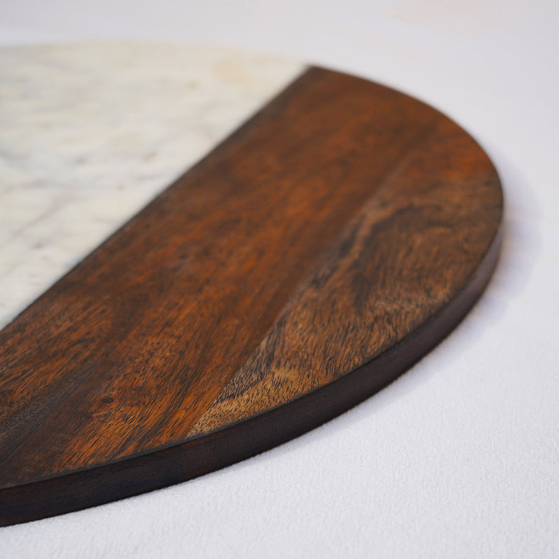 Marble & Wooden Serving Platter | White | 8 inches