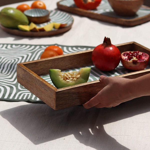 Wooden Serving Tray | Rectangle Shape | Green | 15 inches