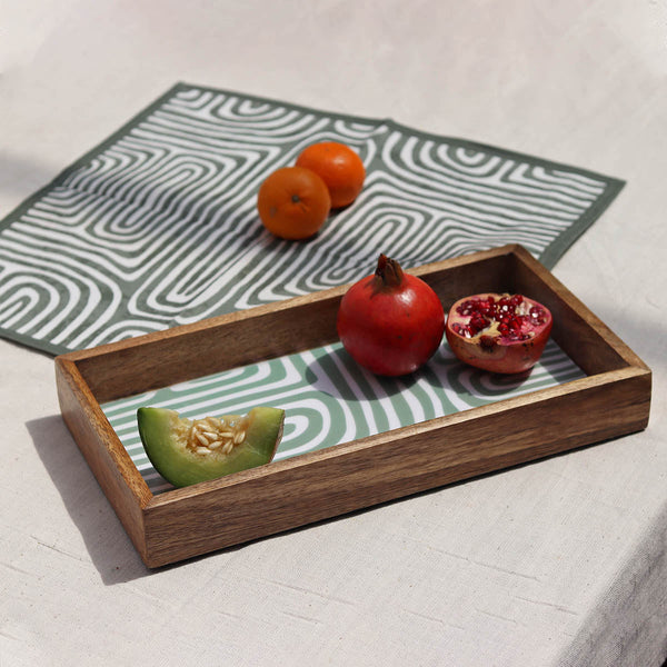 Wooden Serving Tray | Rectangle Shape | Green | 15 inches