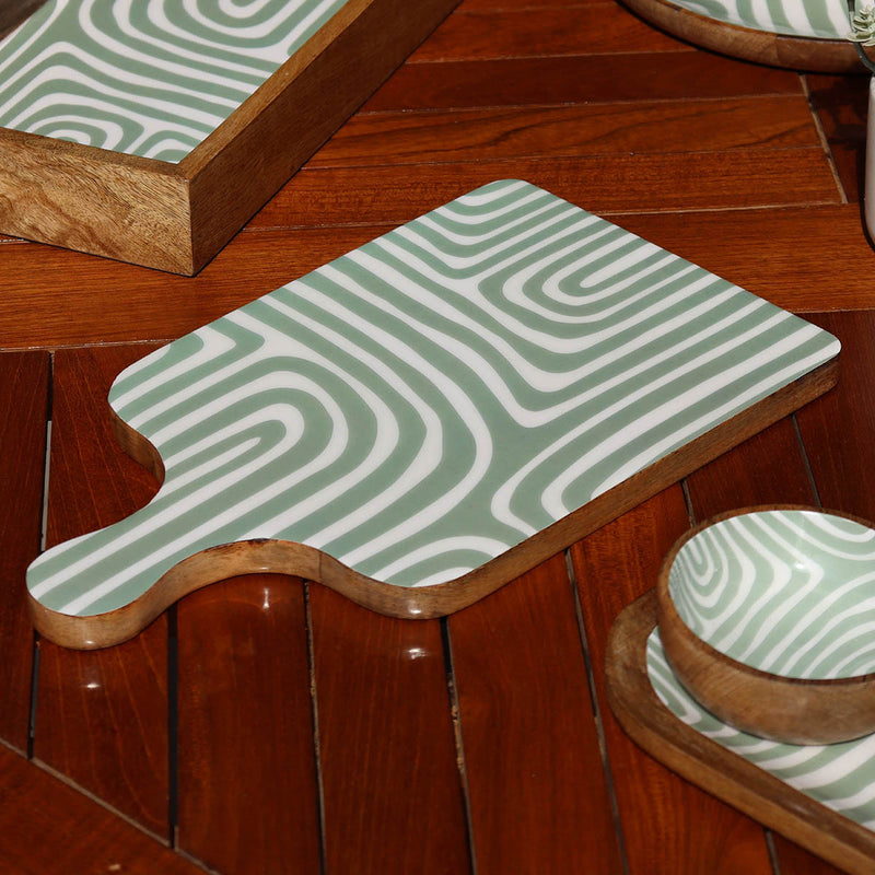 Wooden Serving Platter | Mango Wood | Green | 4 inches