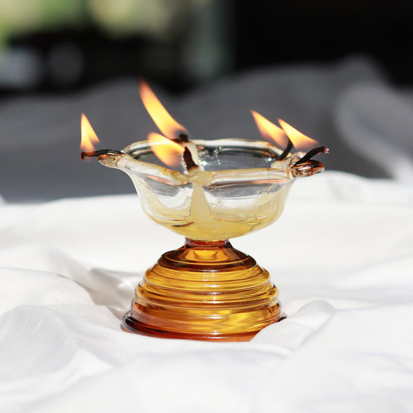 Glass Diya Holder | Amber Brown | 5 inches