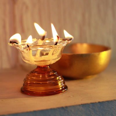 Glass Diya Holder | Amber Brown | 5 inches