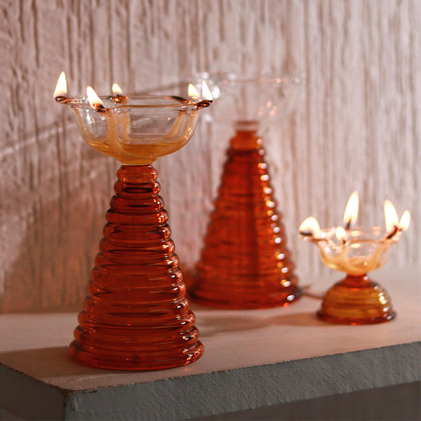 Glass Diya Holder | Amber Brown | 5 inches