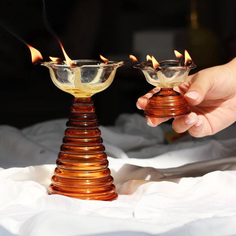 Glass Diya Holder | Amber Brown | 5 inches