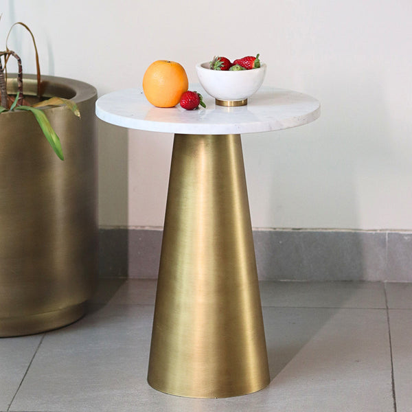 Marble Side Table | with Gold Base | White | 40 inches