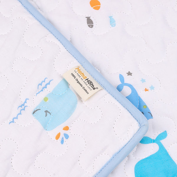 Organic Cotton Baby Quilt | Muslin Blanket for Baby | Blue Whale Print.