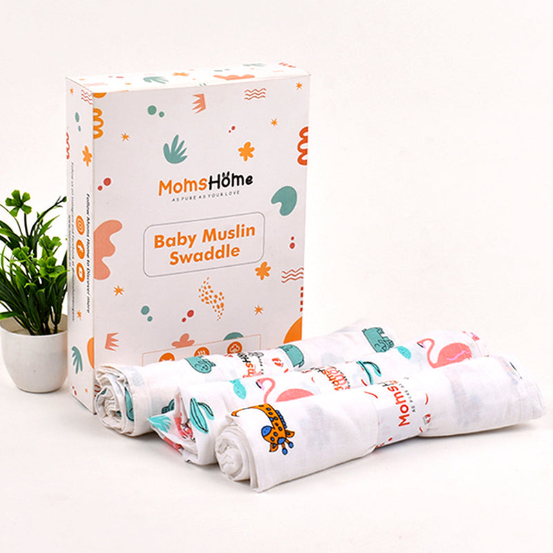 Organic Cotton Muslin Baby Swaddles | White | Set of 3.