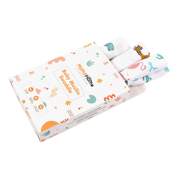 Organic Cotton Muslin Baby Swaddles | White | Set of 3.