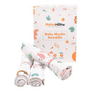 Organic Cotton Muslin Baby Swaddles | White | Set of 3.