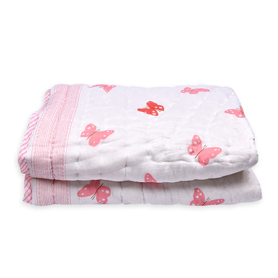 Organic Cotton Baby Quilt | Pink | Butterfly Print