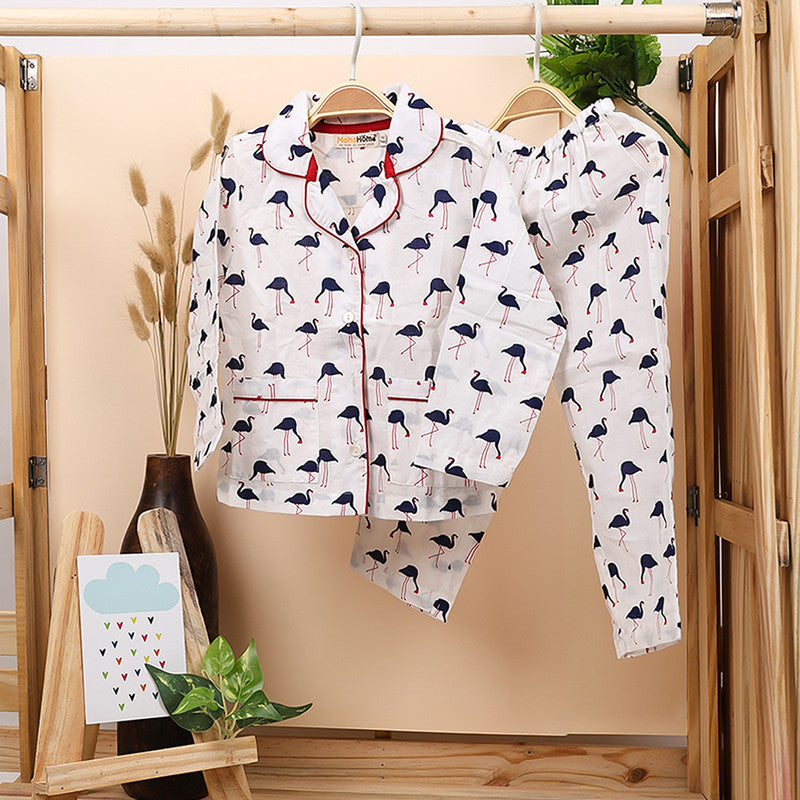 Organic Cotton Unisex Kids Pajama Set Combo |Night Suit | Sleepwear, Blue Flamingo.