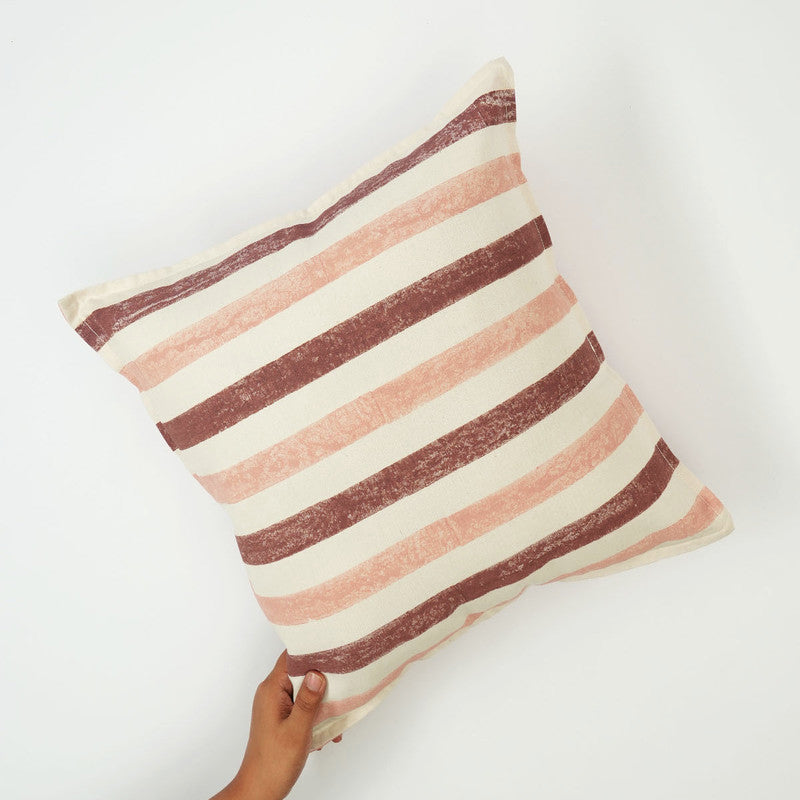Pink Cotton Cushion Cover | Stripe | 16x16 Inches