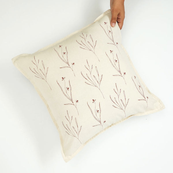Cotton Cushion Cover | Garden Lily | Maroon | 16x16 Inches